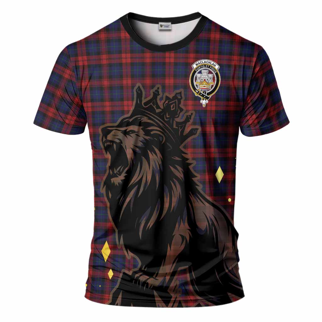 MacLachlan (McLachlan) Tartan Family Crest T-Shirt Crowned Lion Roaring