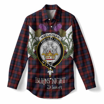 MacLachlan (McLachlan) Tartan Family Crest Women Casual Shirt Scottish Burns Night Thistle Floral
