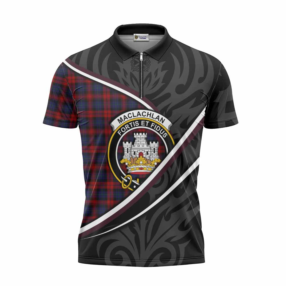 MacLachlan (McLachlan) Tartan Family Crest Zipper Polo Shirt Celtic Scottish Thistle Floral - Tartan Vibes Clothing