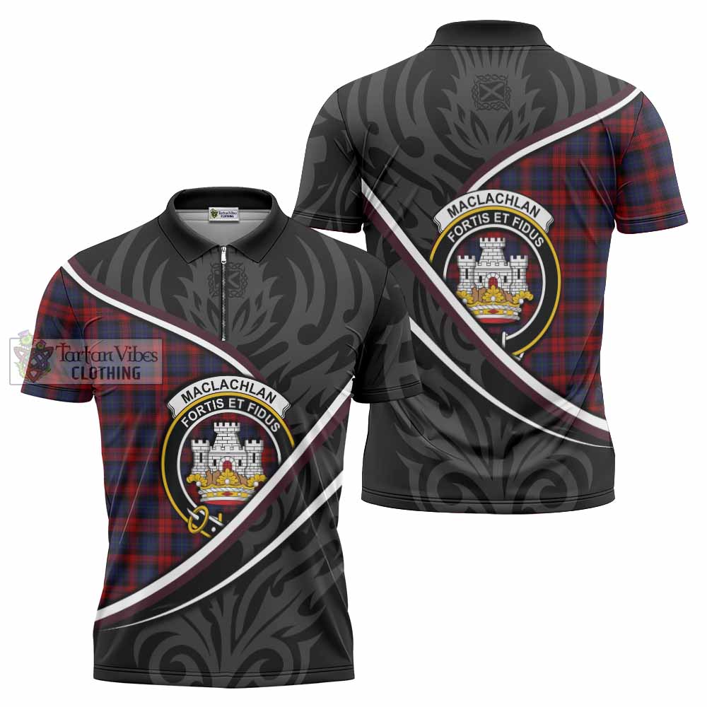 MacLachlan (McLachlan) Tartan Family Crest Zipper Polo Shirt Celtic Scottish Thistle Floral - Tartan Vibes Clothing