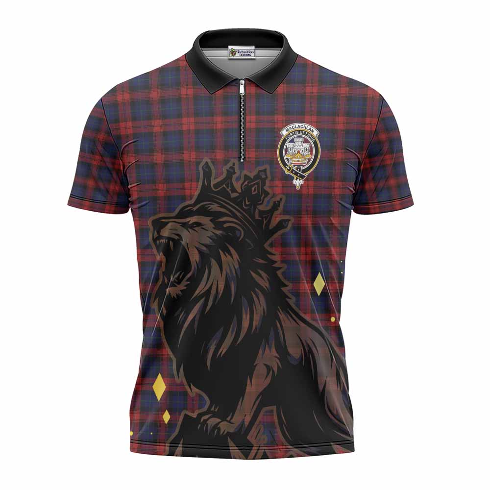 MacLachlan (McLachlan) Tartan Family Crest Zipper Polo Shirt Crowned Lion Roaring