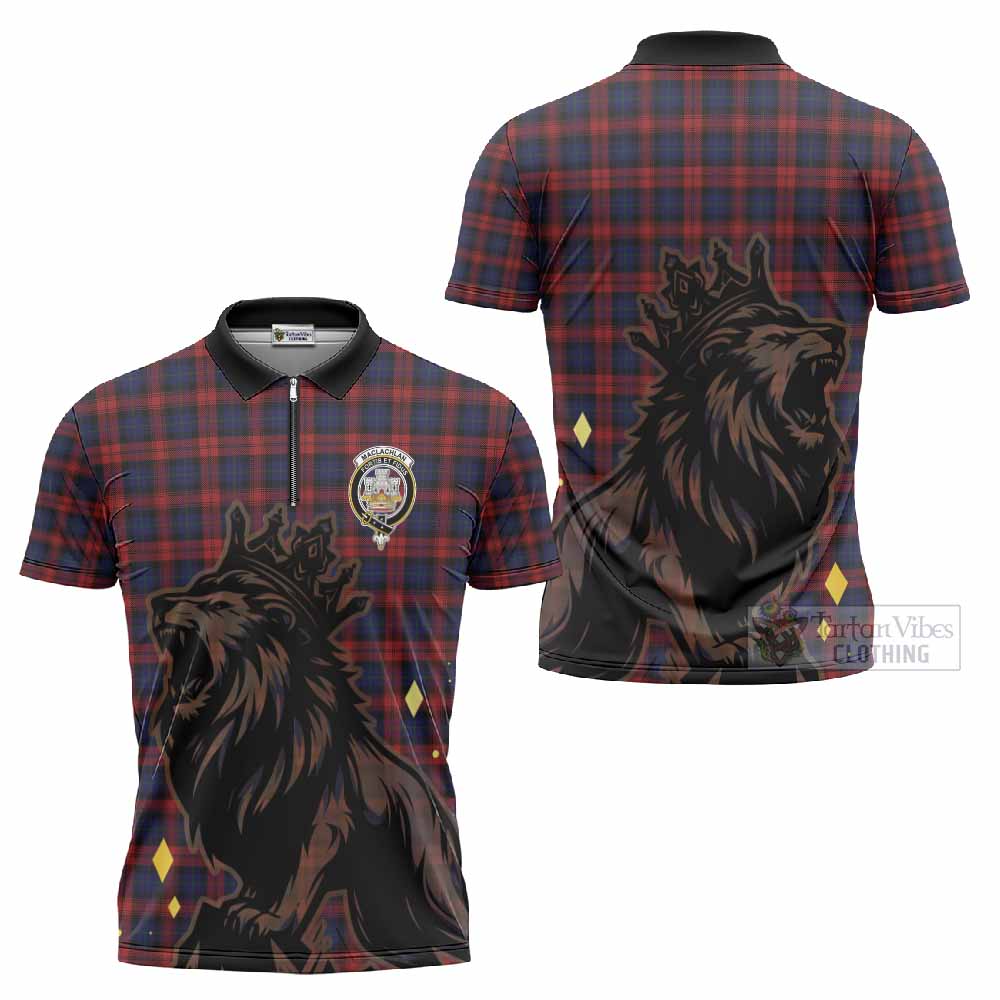 MacLachlan (McLachlan) Tartan Family Crest Zipper Polo Shirt Crowned Lion Roaring