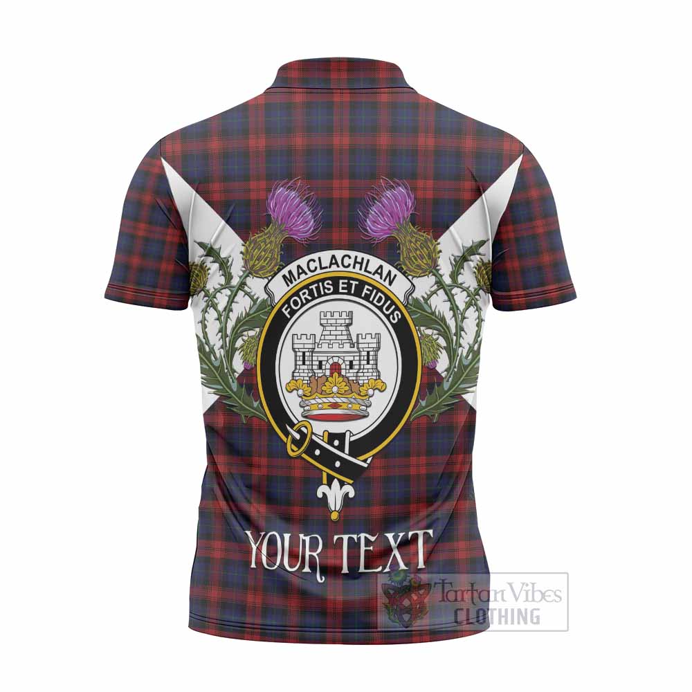 MacLachlan (McLachlan) Tartan Family Crest Zipper Polo Shirt Scottish Burns Night Thistle Floral