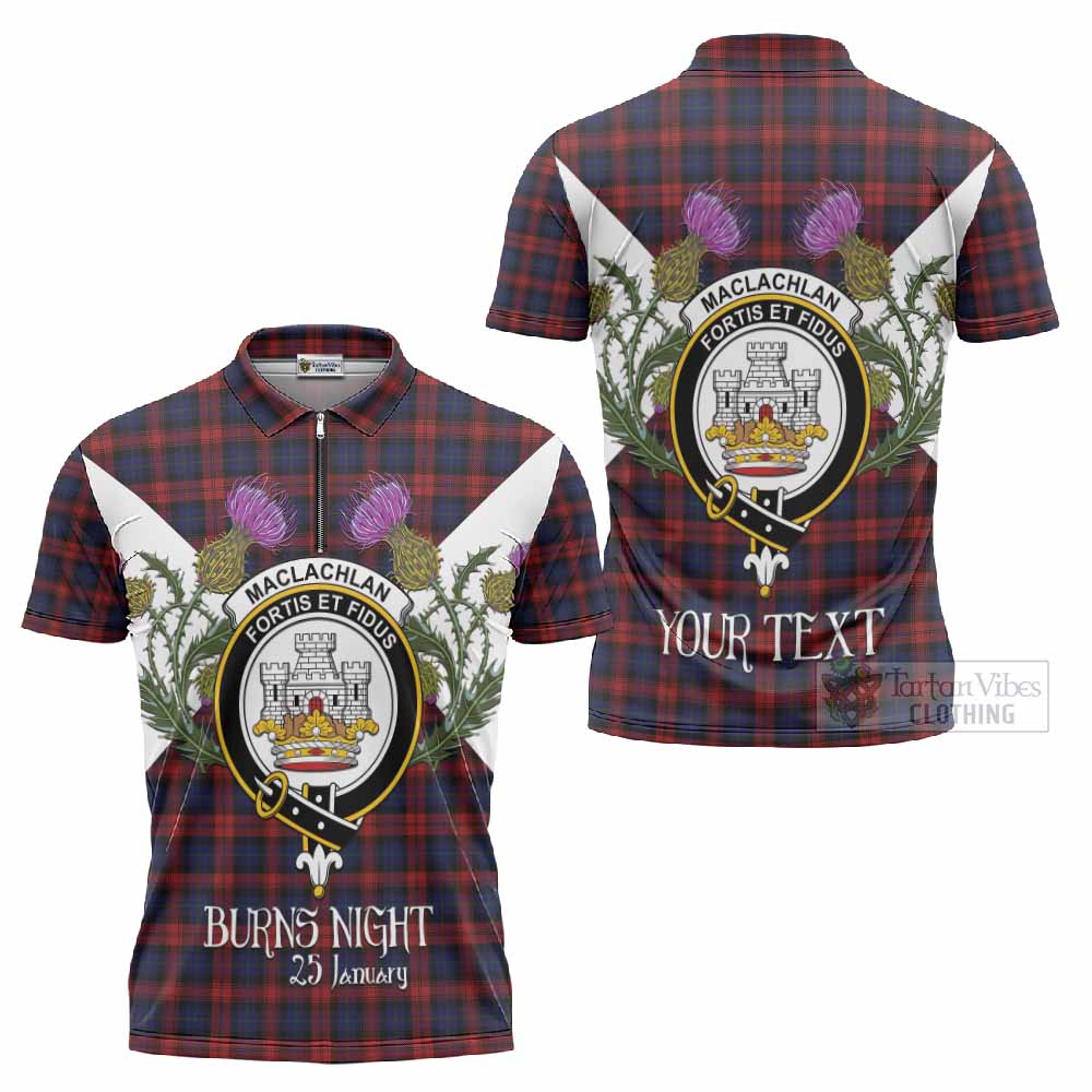 MacLachlan (McLachlan) Tartan Family Crest Zipper Polo Shirt Scottish Burns Night Thistle Floral