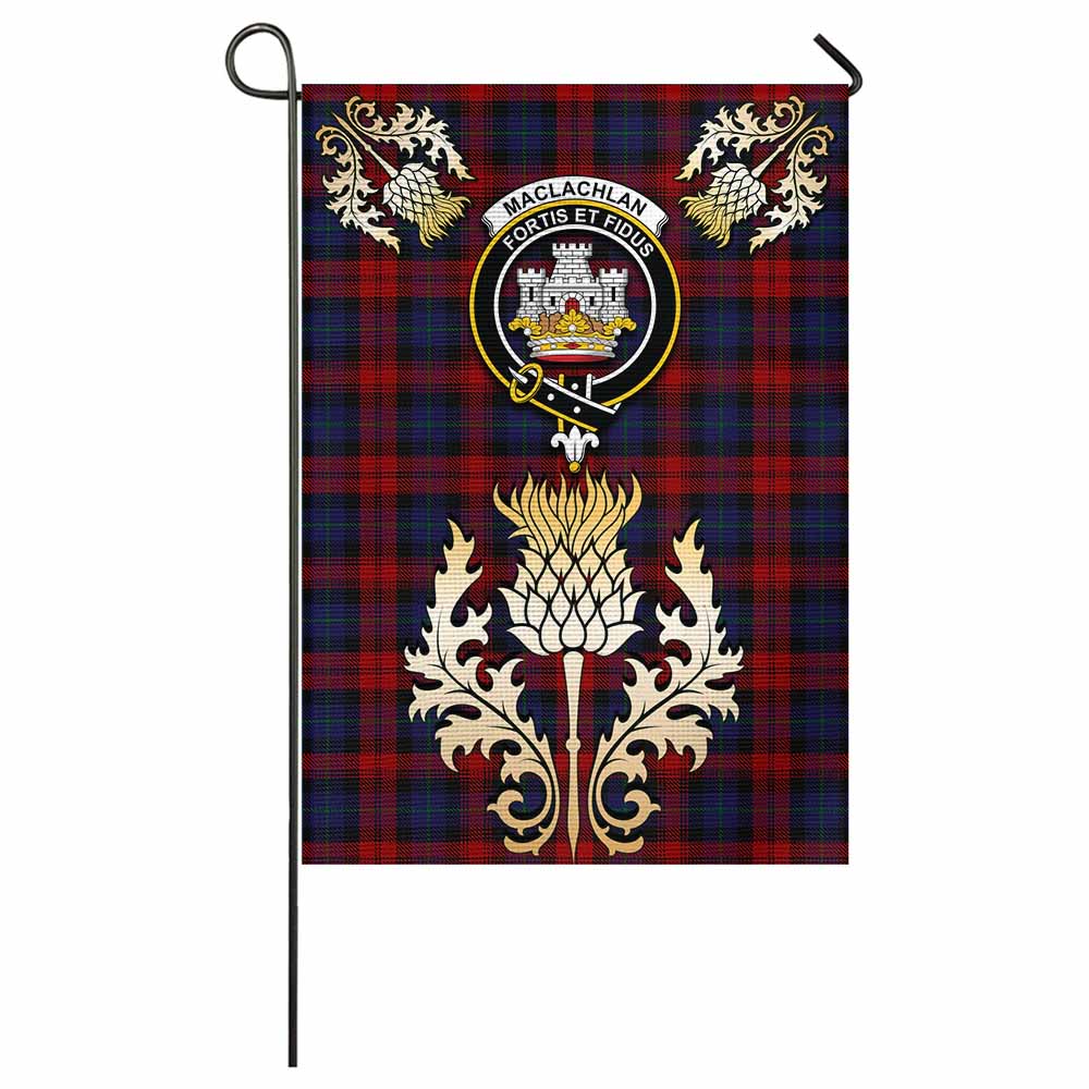 MacLachlan (McLachlan) Tartan Garden Flag with Golden Regal Scottish Thistle Emblem - Tartan Vibes Clothing