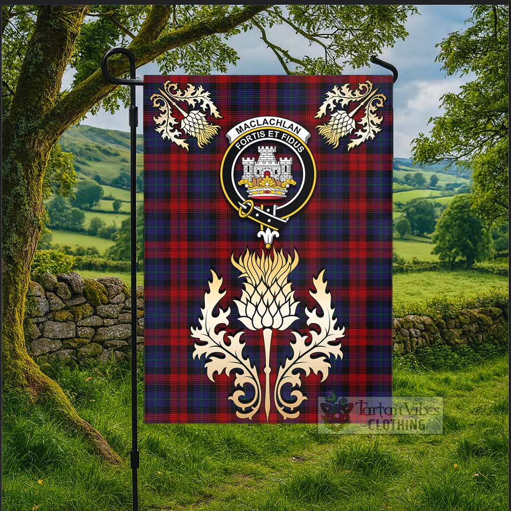 MacLachlan (McLachlan) Tartan Garden Flag with Golden Regal Scottish Thistle Emblem - Tartan Vibes Clothing