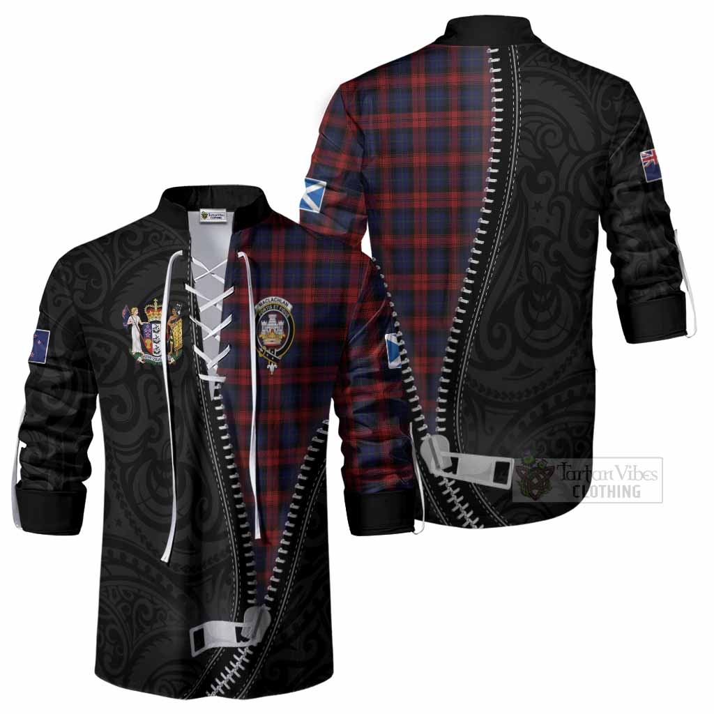 MacLachlan (McLachlan) Tartan Ghillie Shirt New Zealand Pattern Unique Zipper Stylized