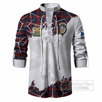 MacLachlan (McLachlan) Tartan Ghillie Shirt with Family Crest and Lion Rampant Grunge Style