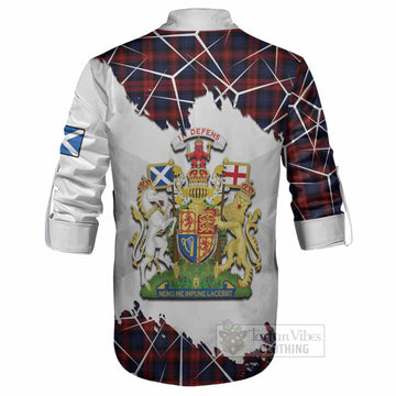 MacLachlan (McLachlan) Tartan Ghillie Shirt with Family Crest and Lion Rampant Grunge Style