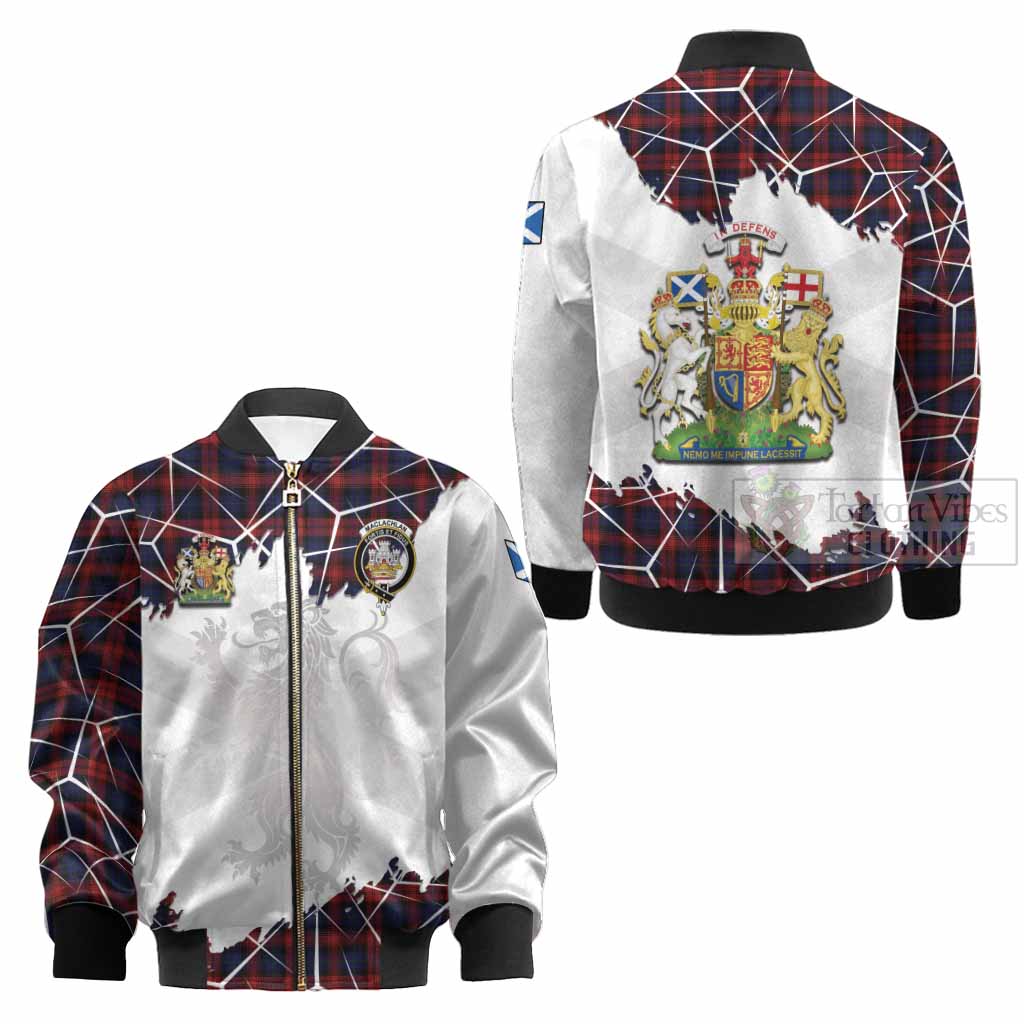 MacLachlan (McLachlan) Tartan Kid Bomber Jacket with Family Crest and Lion Rampant Grunge Style