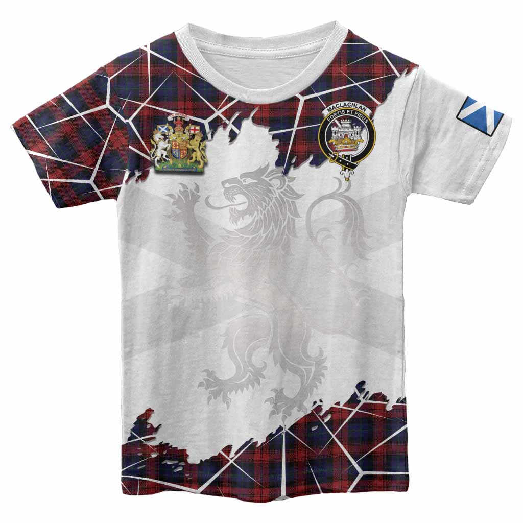 MacLachlan (McLachlan) Tartan Kid T-shirt with Family Crest and Lion Rampant Grunge Style