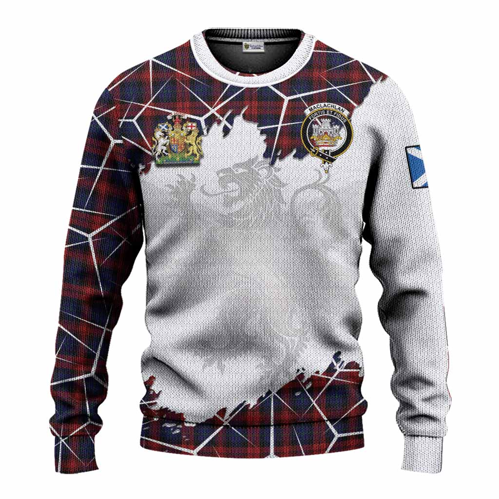 MacLachlan (McLachlan) Tartan Knitted Sweater with Family Crest and Lion Rampant Grunge Style