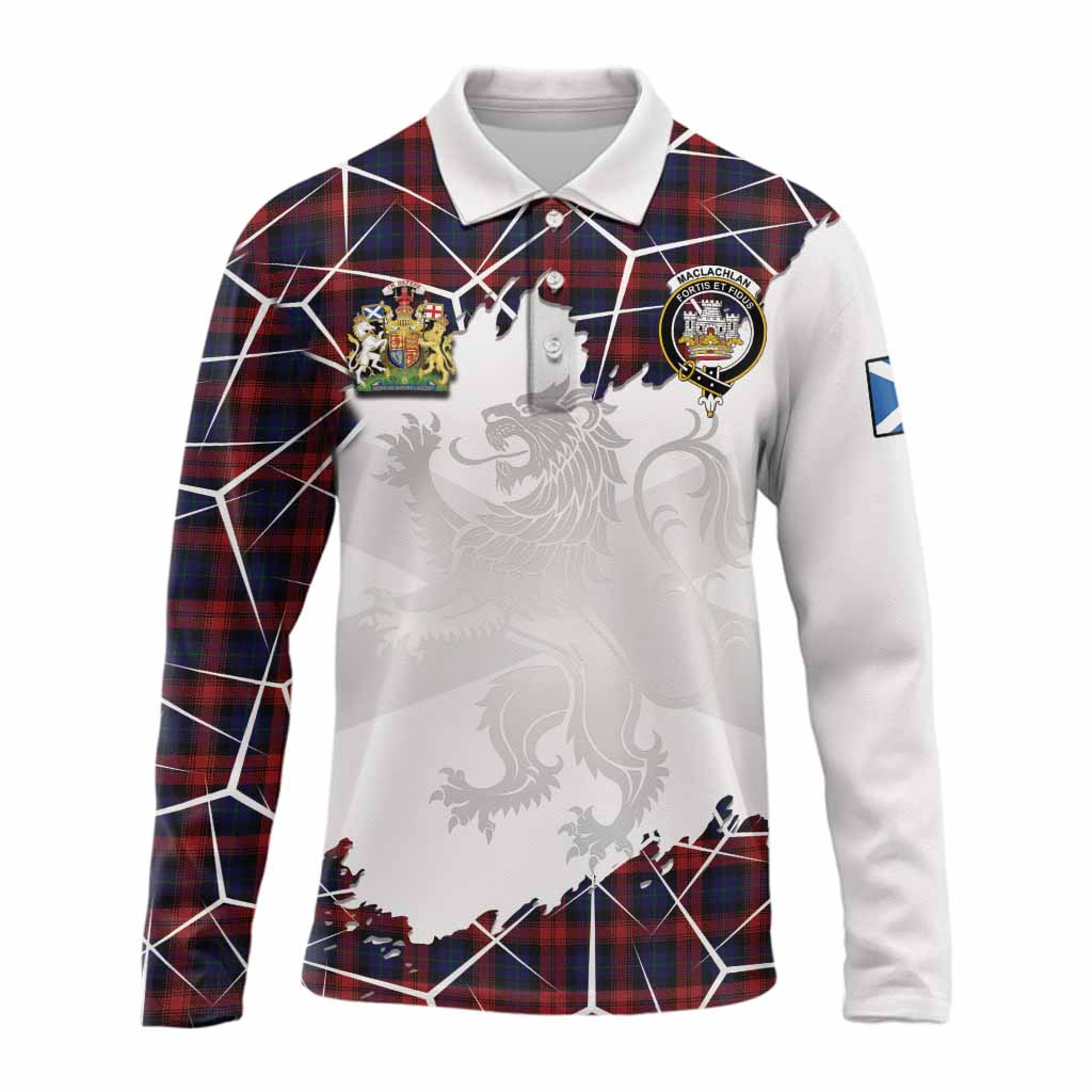 MacLachlan (McLachlan) Tartan Long Sleeve Polo Shirt with Family Crest and Lion Rampant Grunge Style