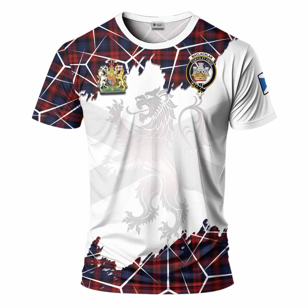 MacLachlan (McLachlan) Tartan T-Shirt with Family Crest and Lion Rampant Grunge Style