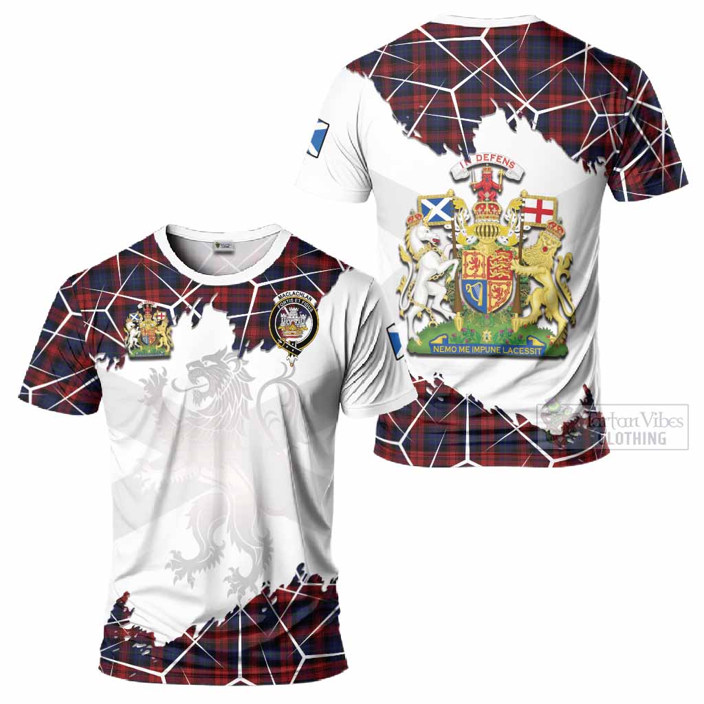 MacLachlan (McLachlan) Tartan T-Shirt with Family Crest and Lion Rampant Grunge Style