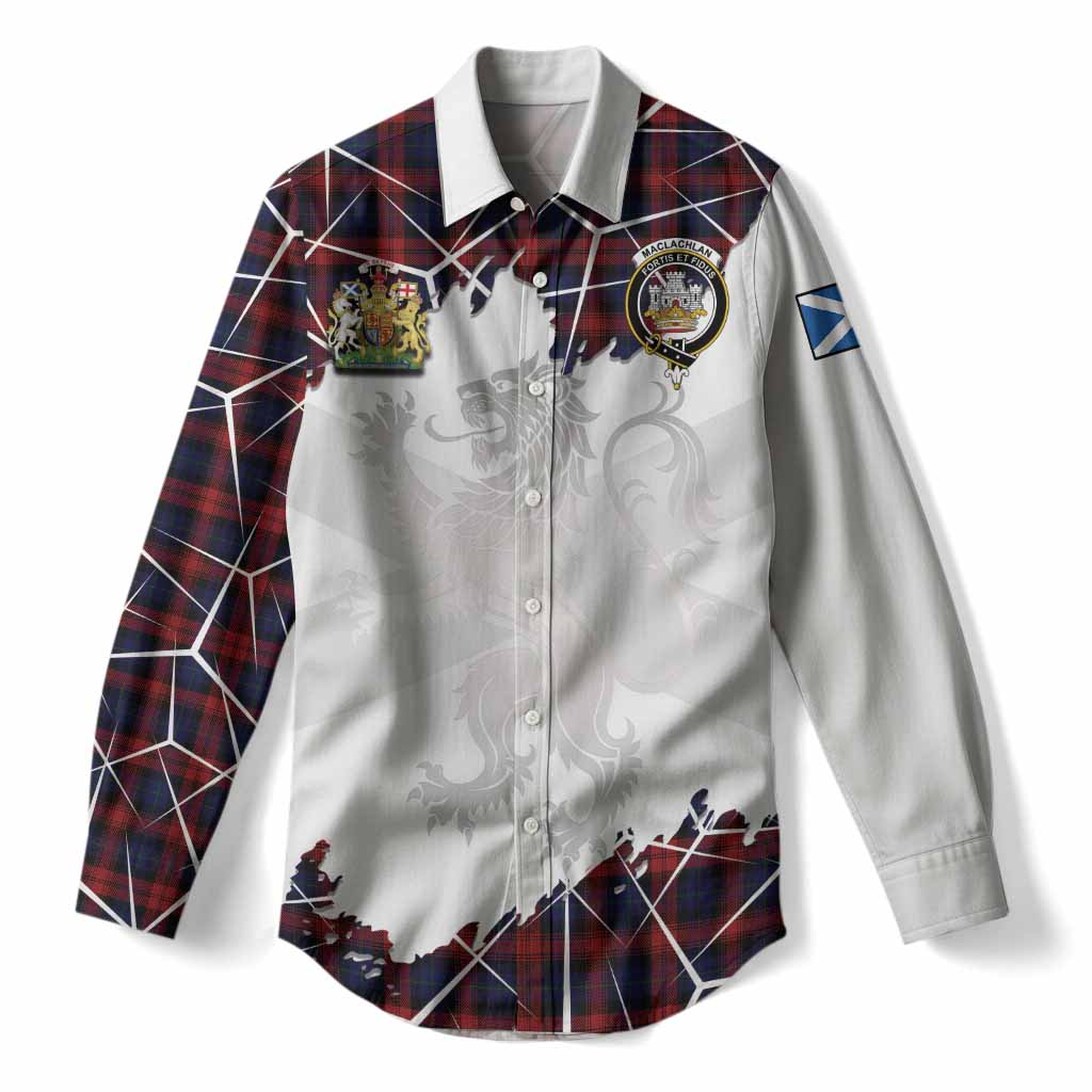 MacLachlan (McLachlan) Tartan Women Casual Shirt with Family Crest and Lion Rampant Grunge Style