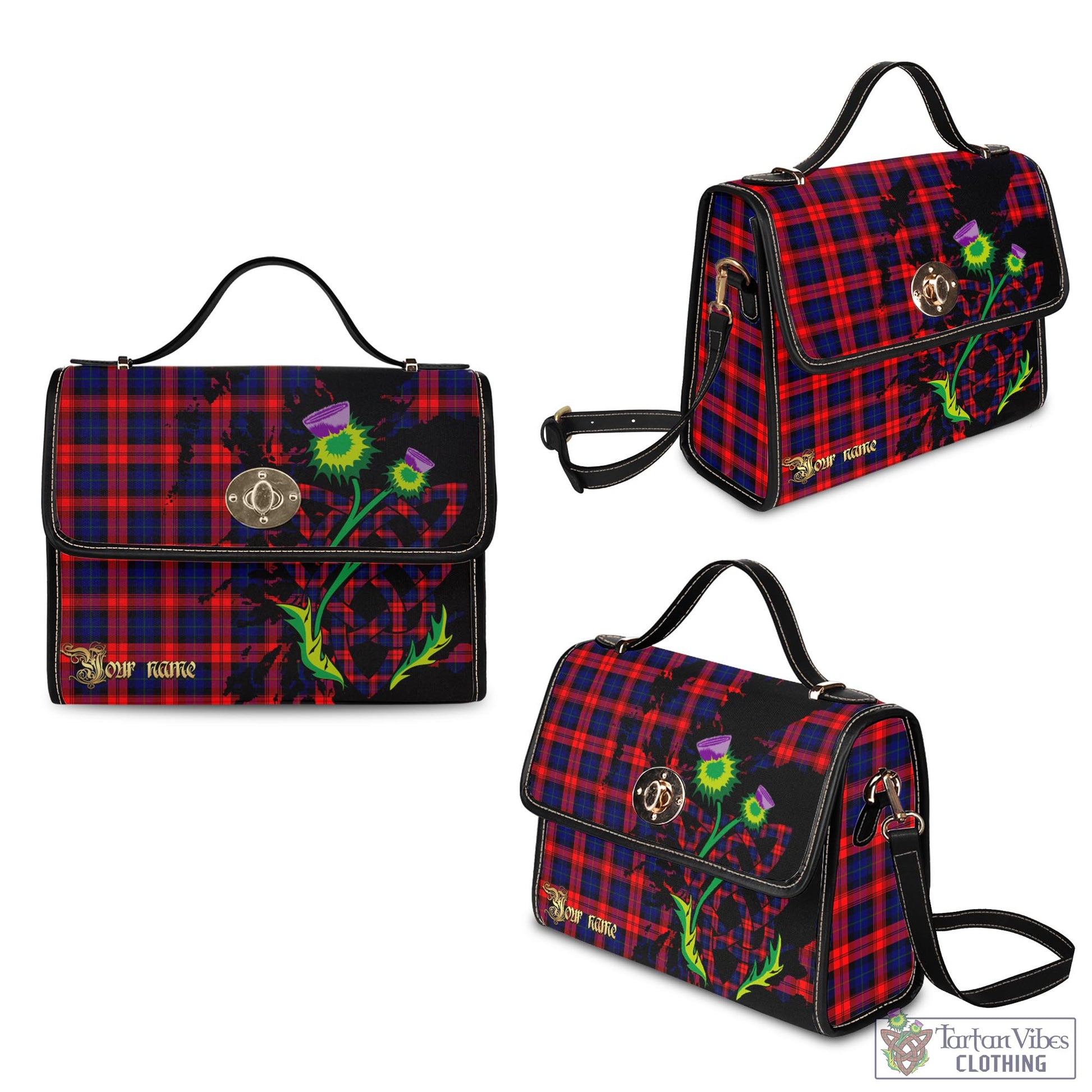 Tartan Vibes Clothing MacLachlan Modern Tartan Waterproof Canvas Bag with Scotland Map and Thistle Celtic Accents