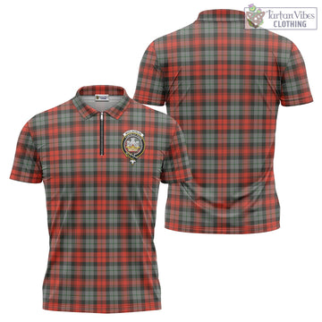 MacLachlan Weathered Tartan Zipper Polo Shirt with Family Crest