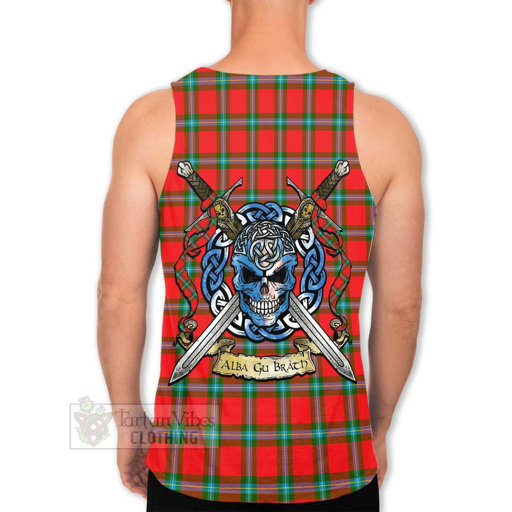 Tartan Vibes Clothing MacLaine (McLaine) Tartan Men's Tank Top with Family Crest Celtic Skull Style