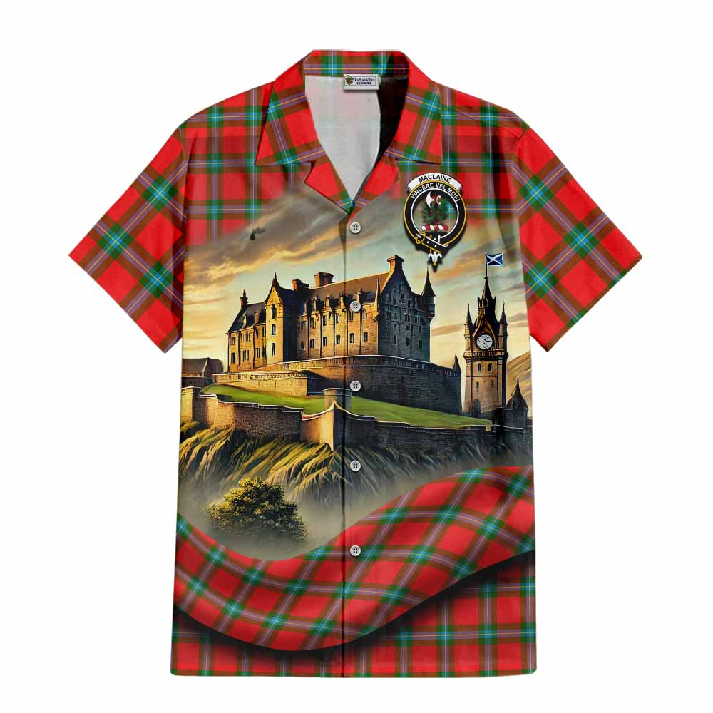 Tartan Vibes Clothing MacLaine (McLaine) Tartan Family Crest Short Sleeve Button Shirt with Scottish Ancient Castle Style