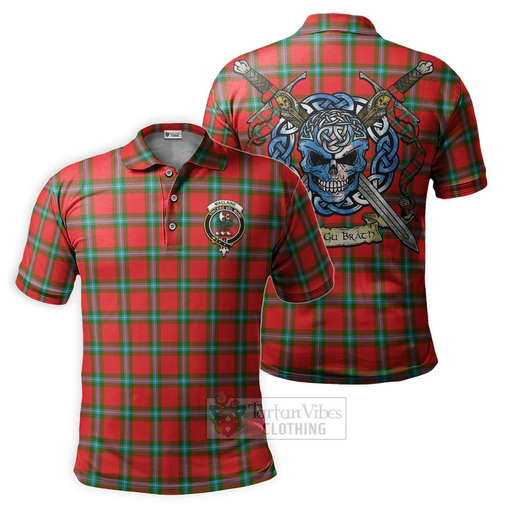 Tartan Vibes Clothing MacLaine (McLaine) Tartan Polo Shirt with Family Crest Celtic Skull Style
