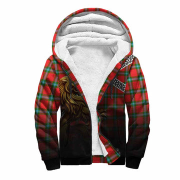 MacLaine (McLaine) Crest Tartan Sherpa Hoodie with Golden Lion Emblem Celtic Style