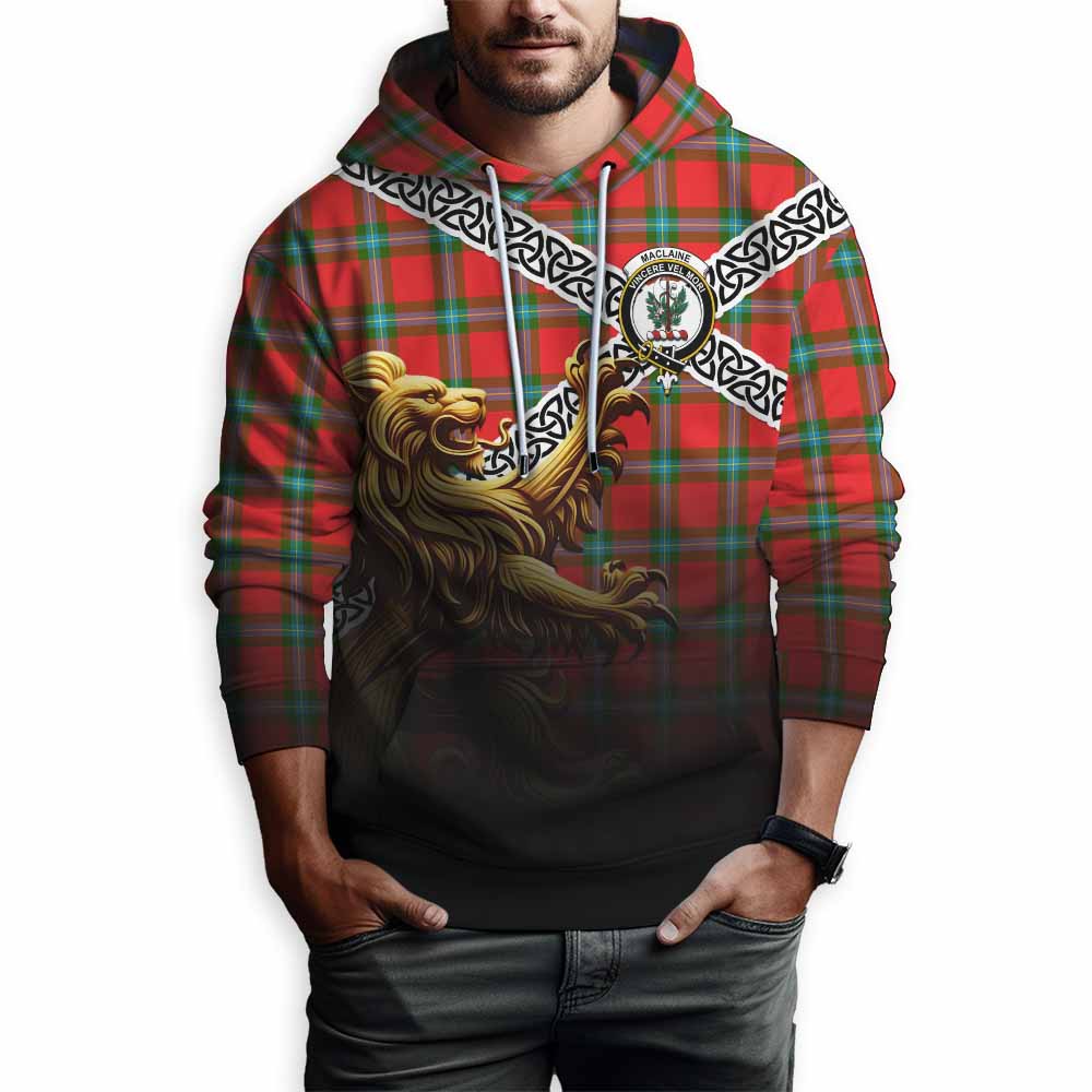 Tartan Vibes Clothing MacLaine (McLaine) Crest Tartan Hoodie with Golden Lion Emblem Celtic Style