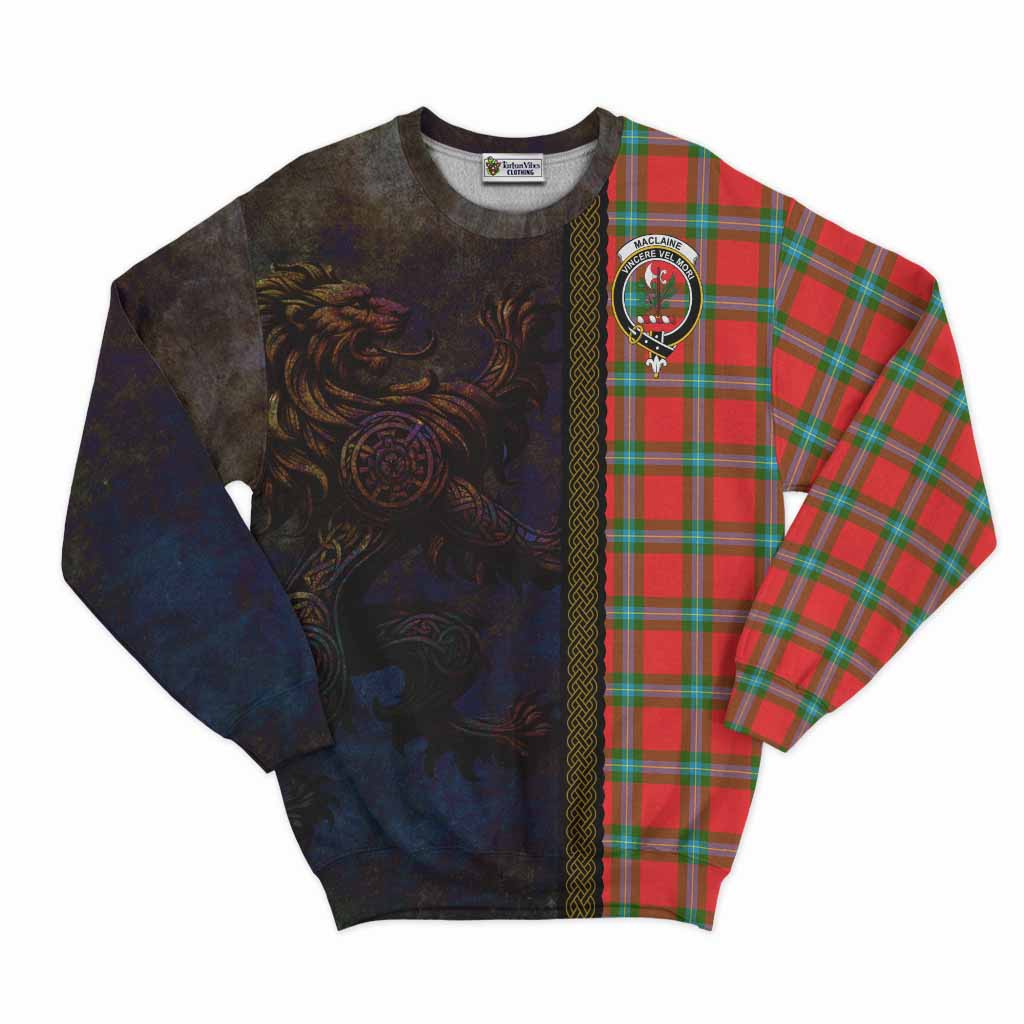 Tartan Vibes Clothing MacLaine (McLaine) Tartan Family Crest Sweatshirt Alba Gu Brath Be Brave Lion Ancient Style