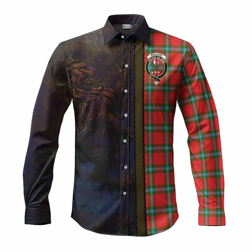 Tartan Vibes Clothing MacLaine (McLaine) Tartan Family Crest Long Sleeve Button Shirt Alba Gu Brath Be Brave Lion Ancient Style