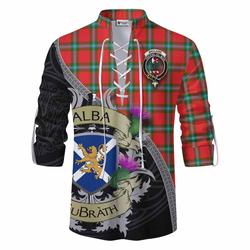 Tartan Vibes Clothing MacLaine (McLaine) Tartan Family Crest Ghillie Kilt Shirt Lion Rampant Royal Thistle Shield Celtic Inspired