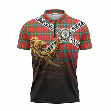 MacLaine (McLaine) Crest Tartan Zipper Polo Shirt with Golden Lion Emblem Celtic Style