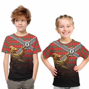 Tartan Vibes Clothing MacLaine (McLaine) Crest Tartan Kid T-Shirt with Golden Lion Emblem Celtic Style