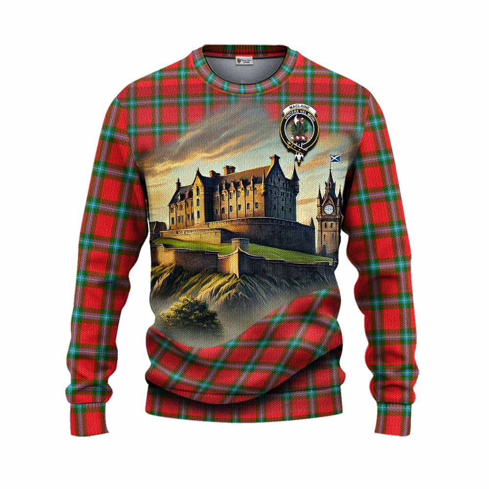 Tartan Vibes Clothing MacLaine (McLaine) Tartan Family Crest Knitted Sweater with Scottish Ancient Castle Style