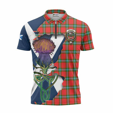 MacLaine (McLaine) Tartan Family Crest Zipper Polo Shirt Scottish Thistle Celtic Inspired