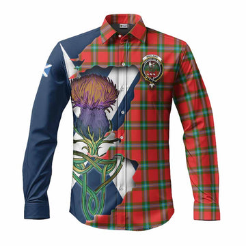 MacLaine (McLaine) Tartan Family Crest Long Sleeve Button Shirt Scottish Thistle Celtic Inspired
