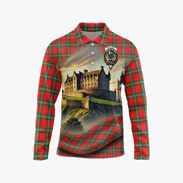 MacLaine (McLaine) Tartan Family Crest Long Sleeve Polo Shirt with Scottish Ancient Castle Style