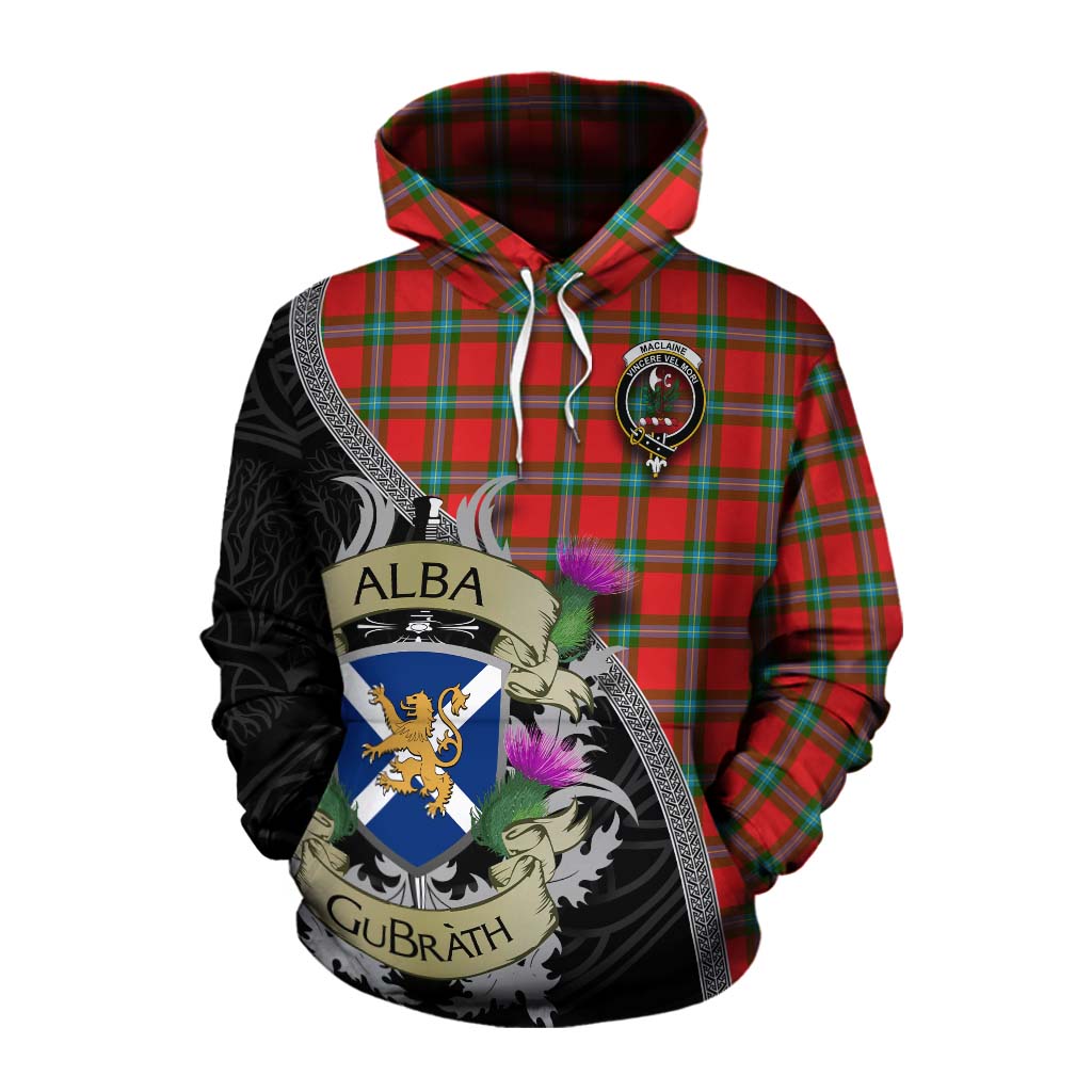 Tartan Vibes Clothing MacLaine (McLaine) Tartan Family Crest Cotton Hoodie Lion Rampant Royal Thistle Shield Celtic Inspired