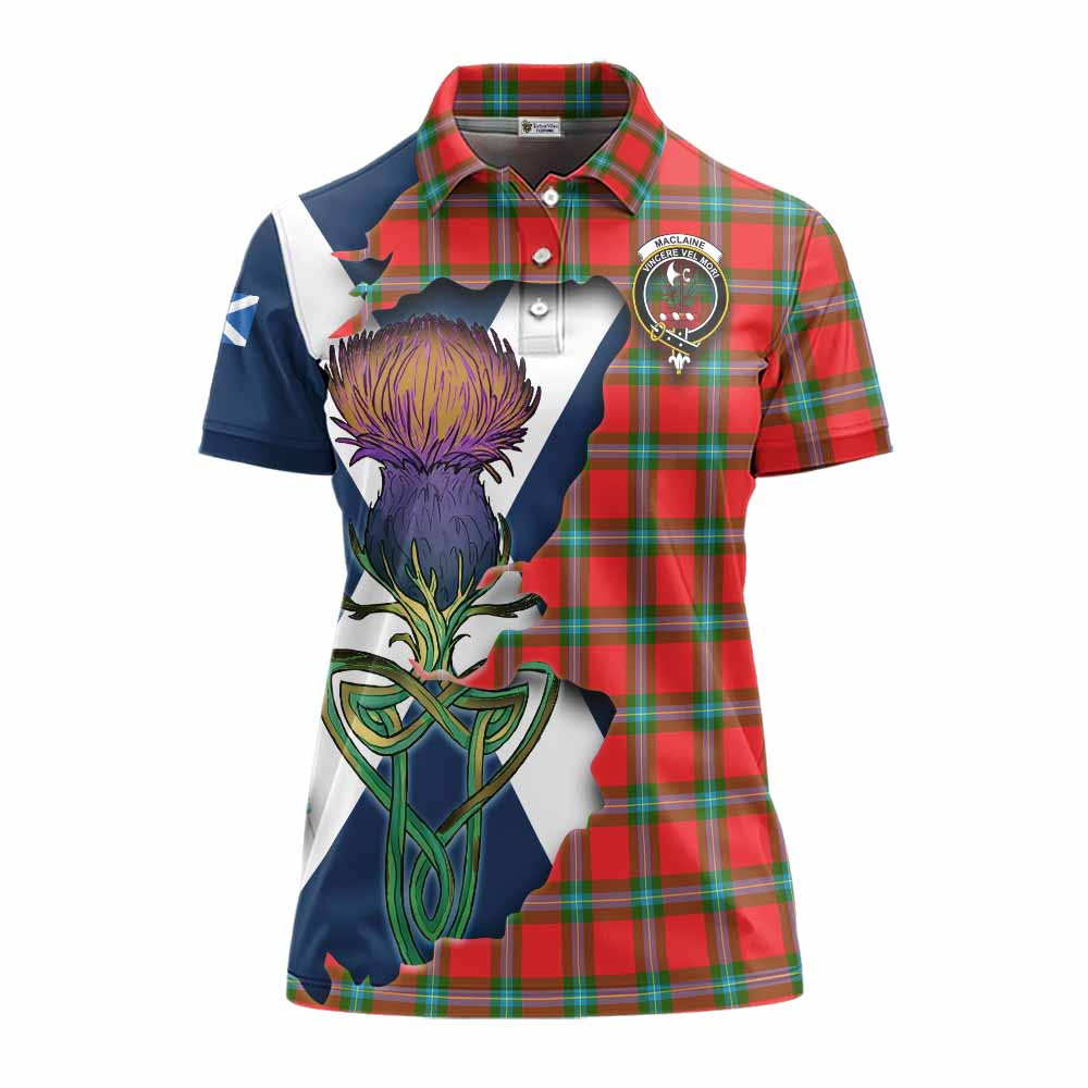Tartan Vibes Clothing MacLaine (McLaine) Tartan Family Crest Women's Polo Shirt Scottish Thistle Celtic Inspired