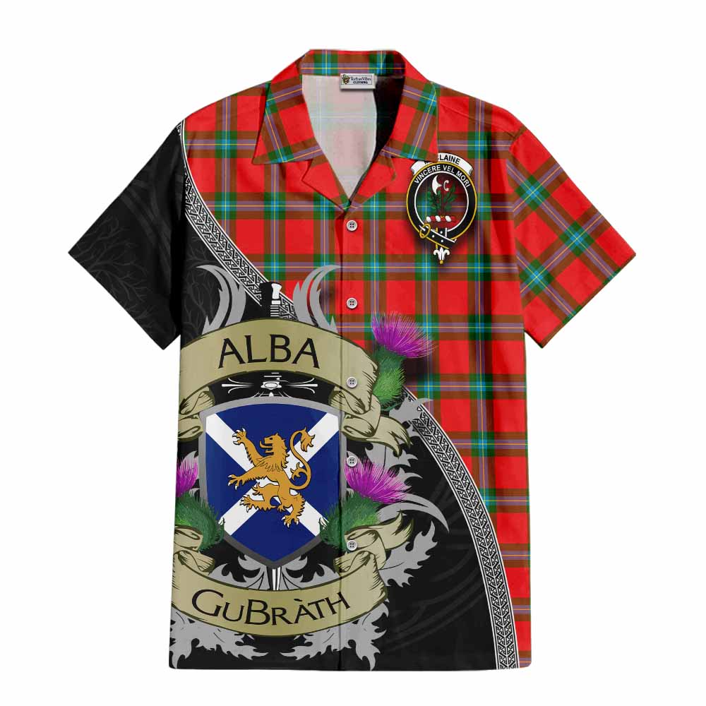 Tartan Vibes Clothing MacLaine (McLaine) Tartan Family Crest Short Sleeve Button Shirt Lion Rampant Royal Thistle Shield Celtic Inspired