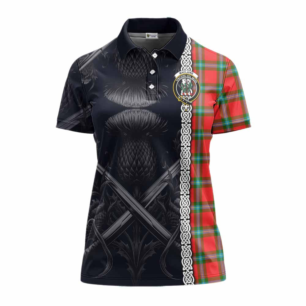 Tartan Vibes Clothing MacLaine (McLaine) Tartan Women's Polo Shirt with Family Crest Cross Sword Thistle Celtic Vibes