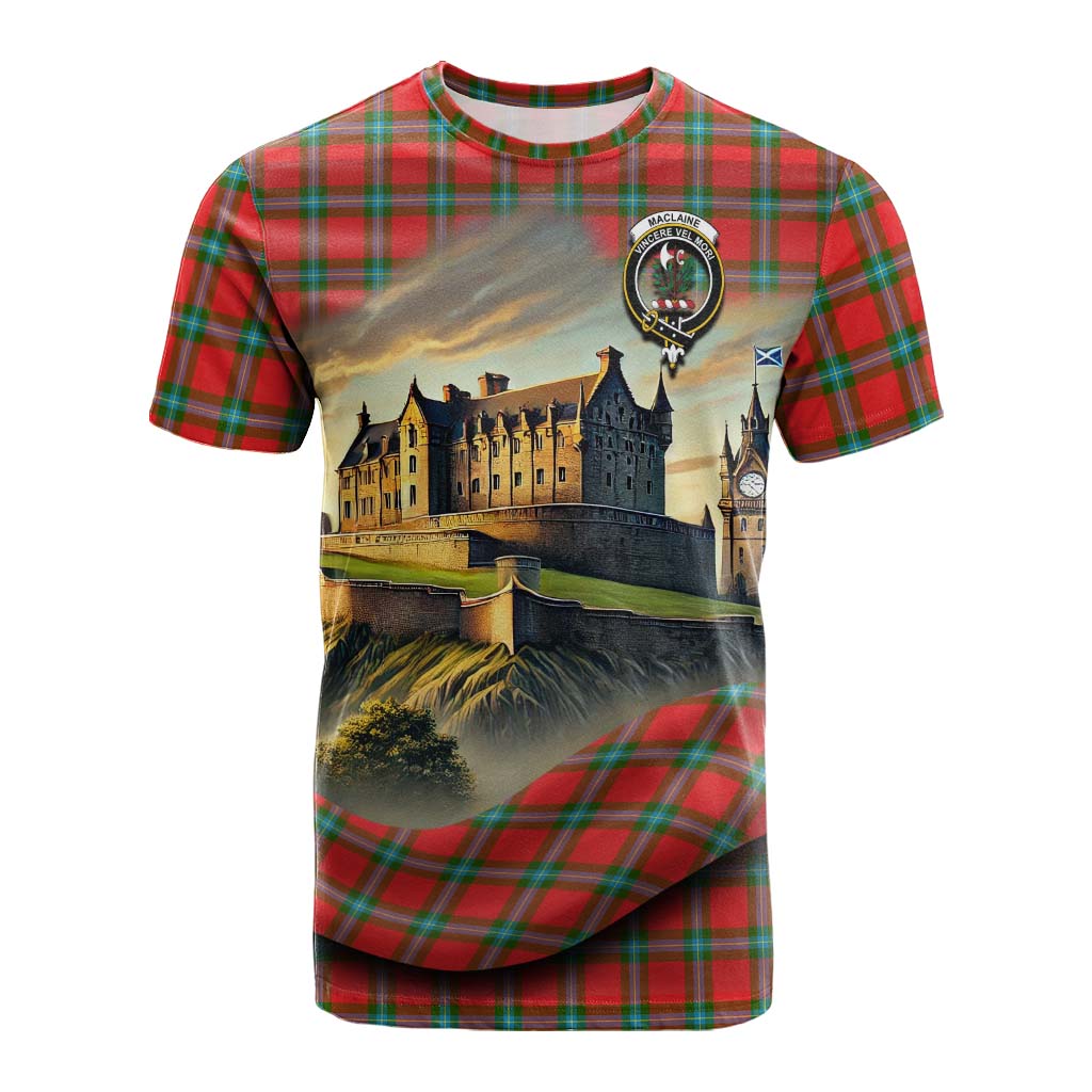 Tartan Vibes Clothing MacLaine (McLaine) Tartan Family Crest Cotton T-shirt with Scottish Ancient Castle Style