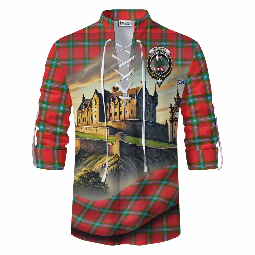 Tartan Vibes Clothing MacLaine (McLaine) Tartan Family Crest Ghillie Kilt Shirt with Scottish Ancient Castle Style