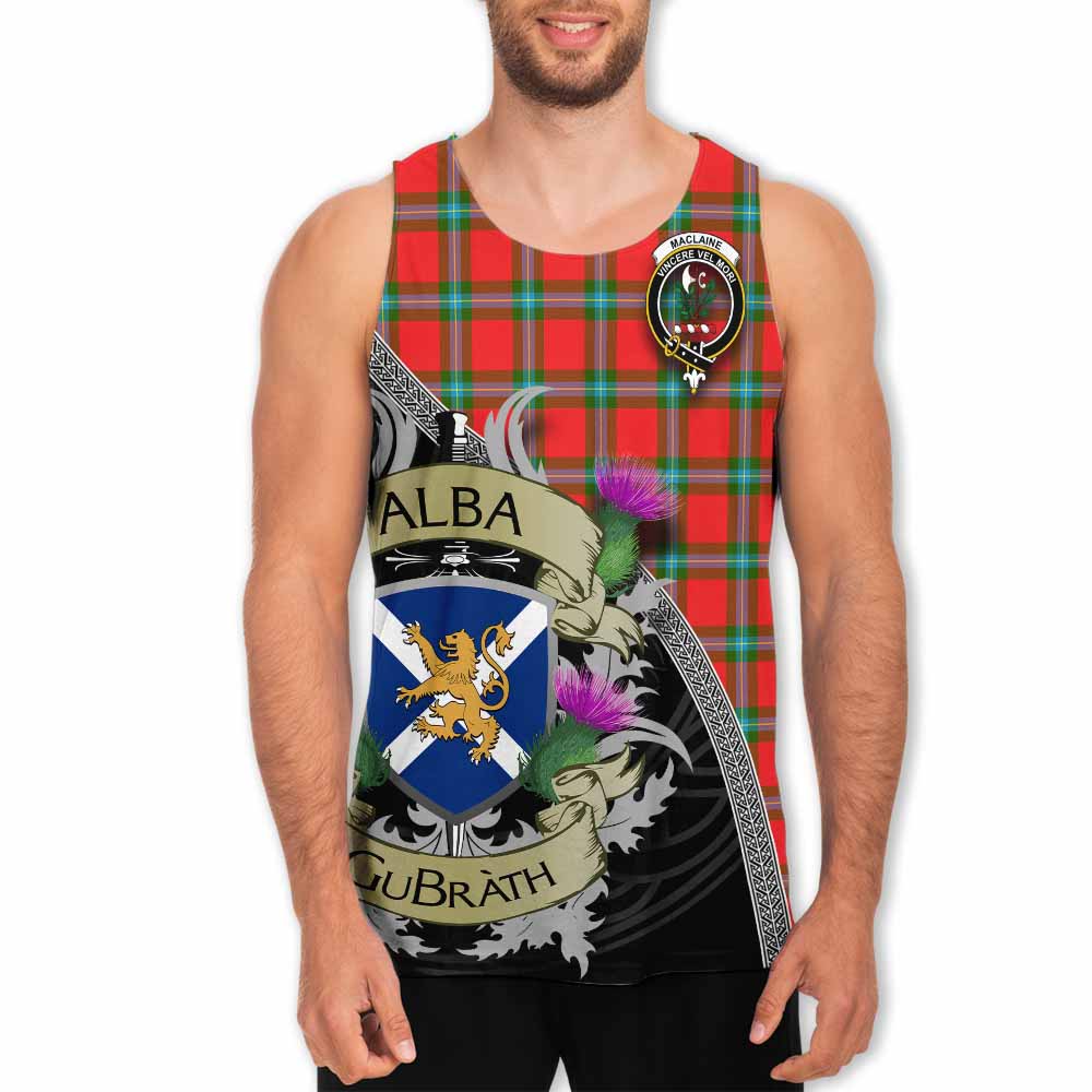 Tartan Vibes Clothing MacLaine (McLaine) Tartan Family Crest Men's Tank Top Lion Rampant Royal Thistle Shield Celtic Inspired