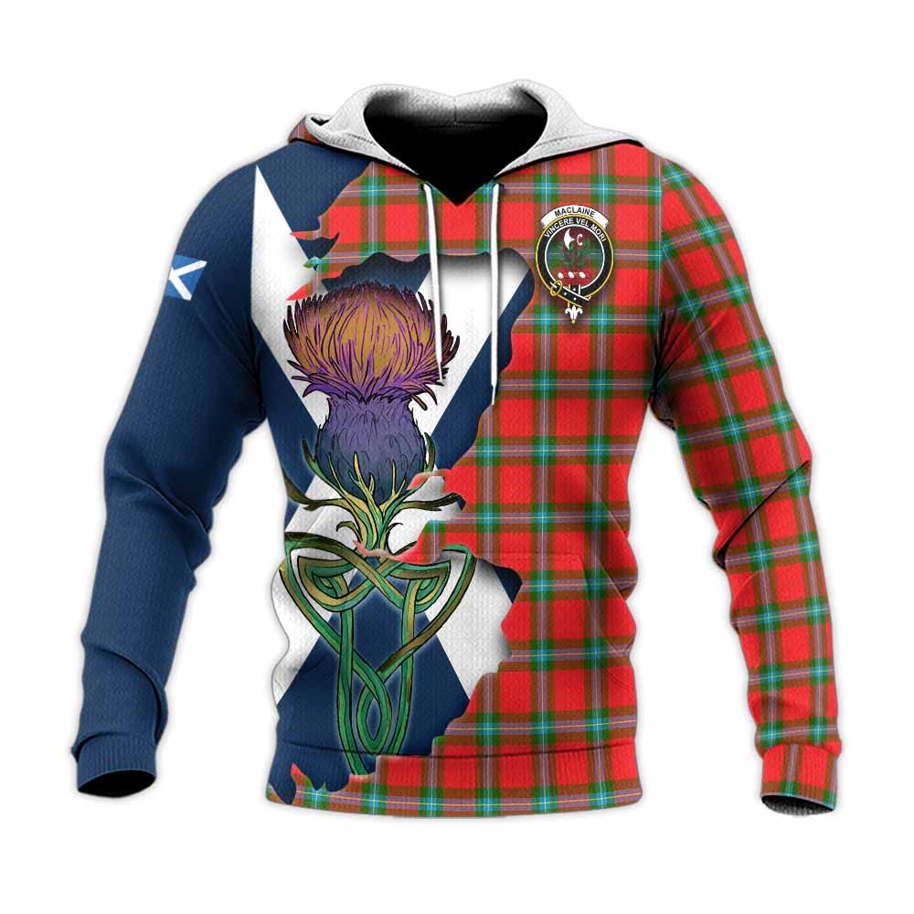 Tartan Vibes Clothing MacLaine (McLaine) Tartan Family Crest Knitted Hoodie Scottish Thistle Celtic Inspired