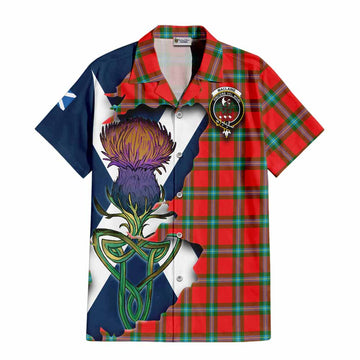 Tartan Vibes Clothing MacLaine (McLaine) Tartan Family Crest Short Sleeve Button Shirt Scottish Thistle Celtic Inspired