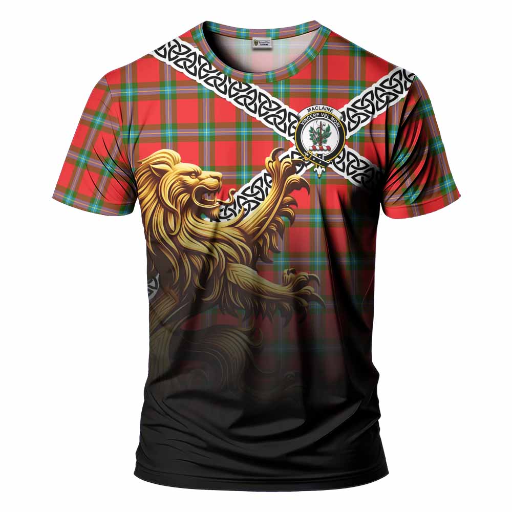 Tartan Vibes Clothing MacLaine (McLaine) Crest Tartan T-Shirt with Golden Lion Emblem Celtic Style