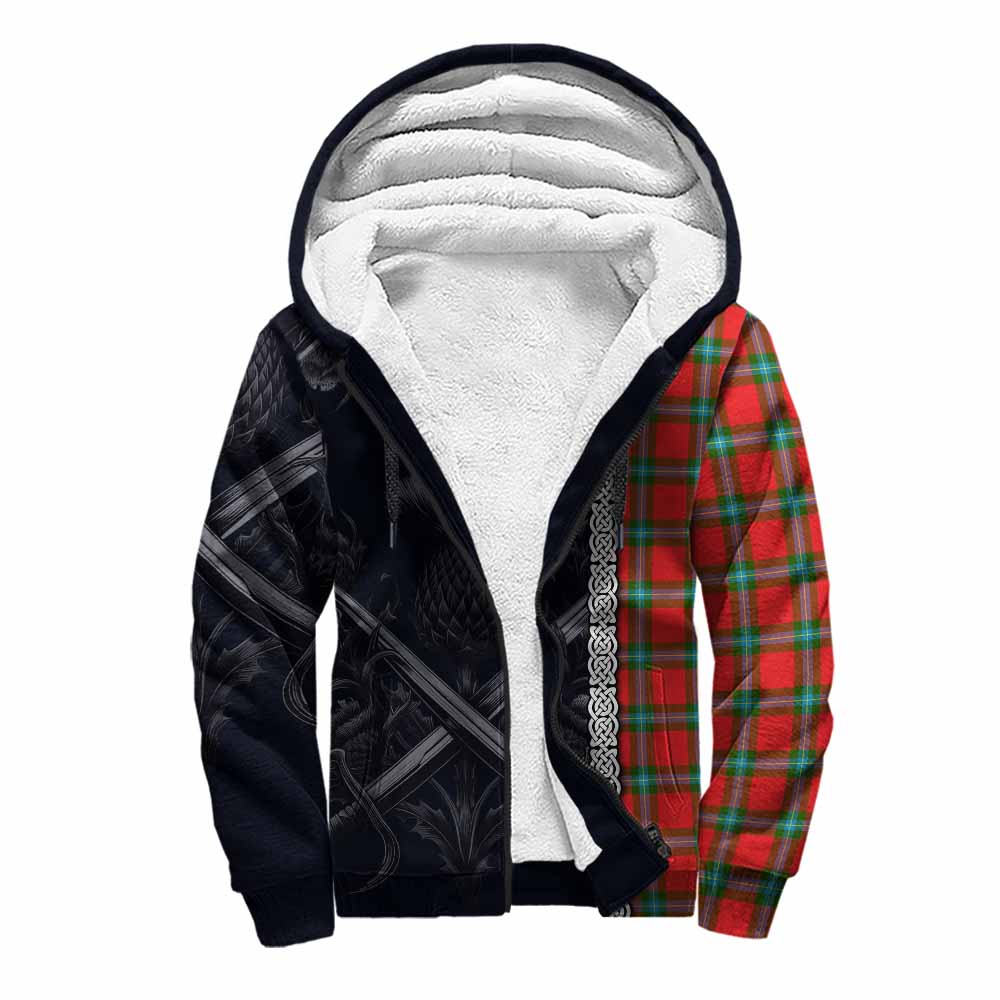Tartan Vibes Clothing MacLaine (McLaine) Tartan Sherpa Hoodie with Family Crest Cross Sword Thistle Celtic Vibes