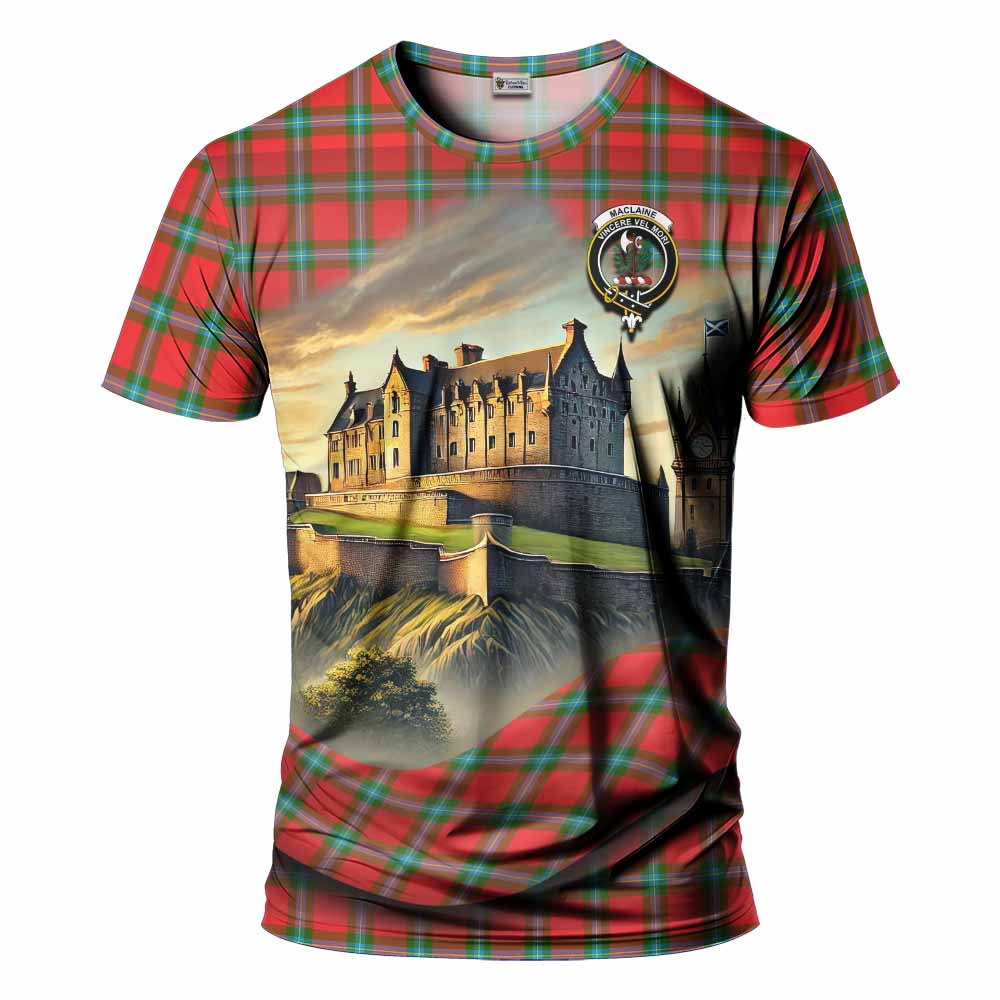 Tartan Vibes Clothing MacLaine (McLaine) Tartan Family Crest T-Shirt with Scottish Ancient Castle Stype