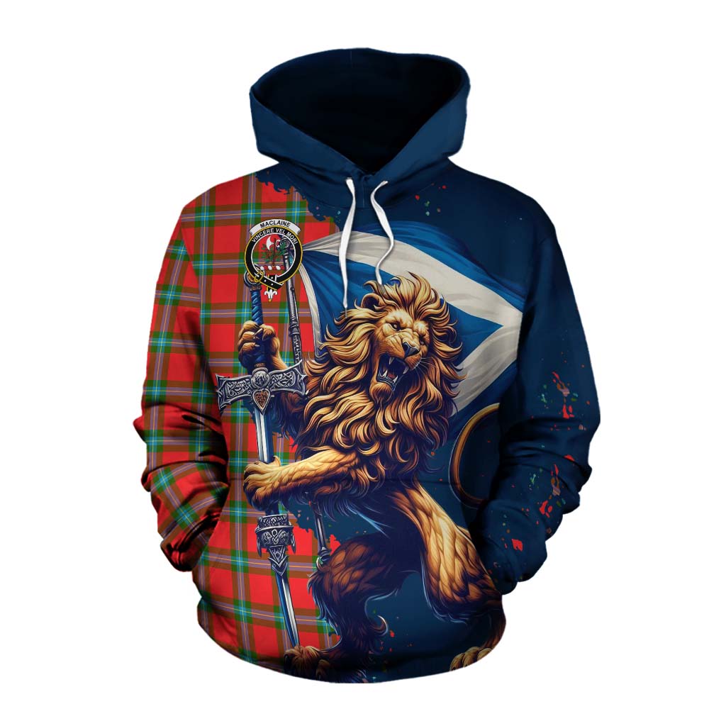 Tartan Vibes Clothing MacLaine (McLaine) Tartan Family Crest Cotton Hoodie with Scottish Majestic Lion