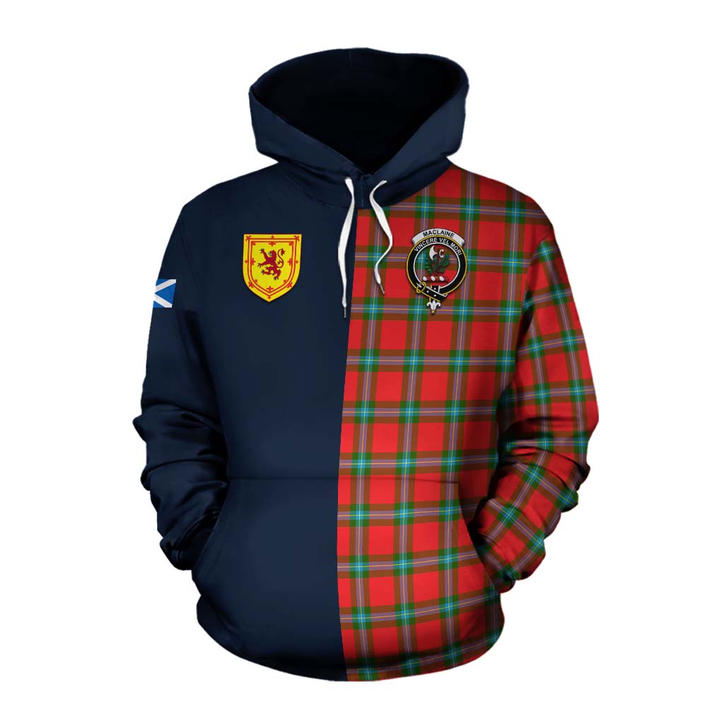 Tartan Vibes Clothing MacLaine (McLaine) Tartan Cotton Hoodie Alba with Scottish Lion Royal Arm Half Style